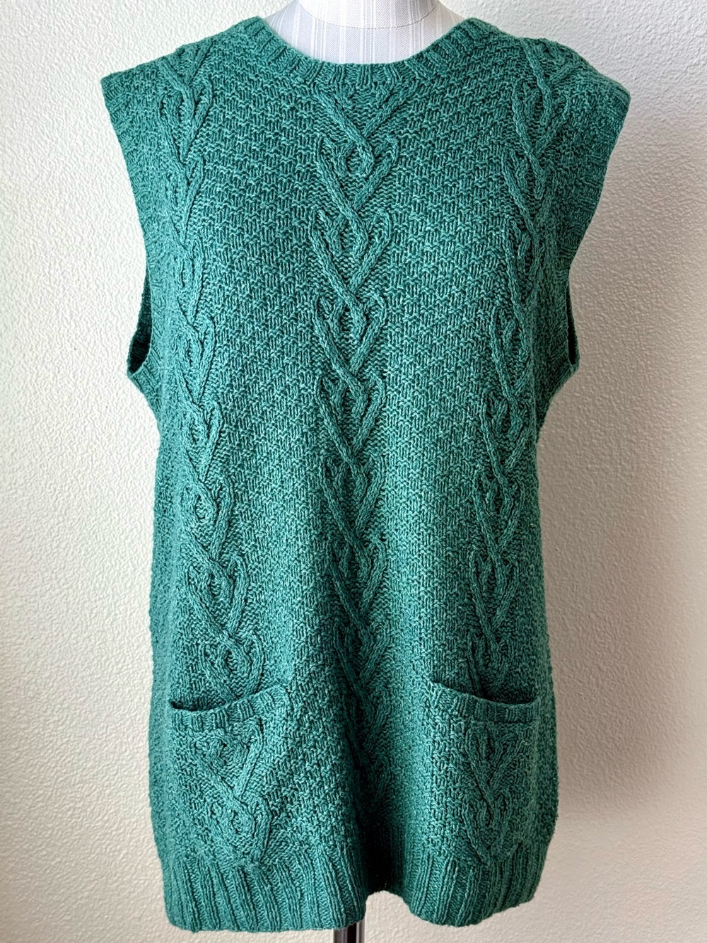 Vintage Ralph Lauren Hand Knit Silk Wool Linen Cable Knit Sweater Vest Green M